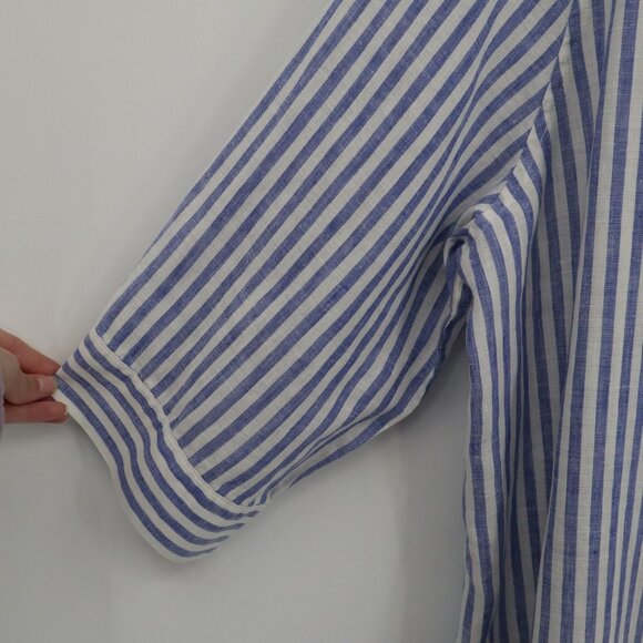 Chico's No-Iron Linen Shirt Womens XXL Blue Preppy Nautical Coastal Classic - Picture 5 of 16